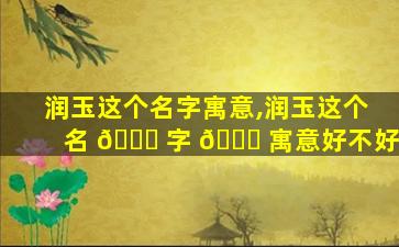 润玉这个名字寓意,润玉这个名 🐅 字 🐅 寓意好不好